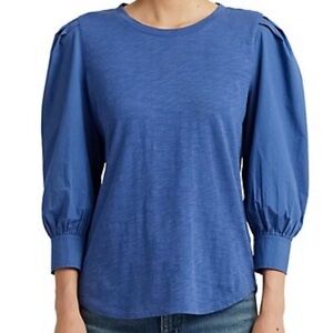 Lauren Ralph Lauren - Blue Jersey-Poplin Puff-Sleeve Top - Women’s Size XS